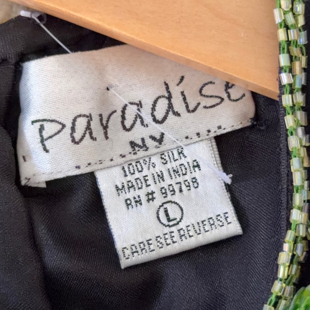 Paradise NY Vtg Vest Top 100% Silk Beaded Floral Sequin Black 90s Whimsigoth - Picture 7 of 8